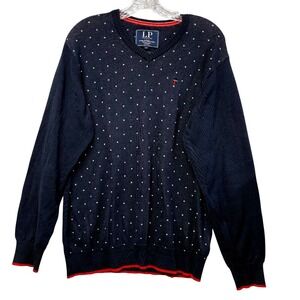 Louis Philippe Mens V-Neck Sweater Dotted‎ Elbow Patch Cotton Knitwear Size M